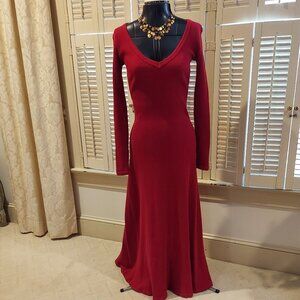 Vintage Juicy Warm Thermal Knit V-neck Red Gown